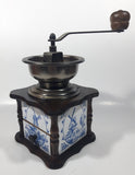 Rare Vintage Delft Blue Windmill Ceramic Tile Wood Coffee Grinder Mill