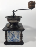 Rare Vintage Delft Blue Windmill Ceramic Tile Wood Coffee Grinder Mill