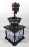 Rare Vintage Delft Blue Windmill Ceramic Tile Wood Coffee Grinder Mill
