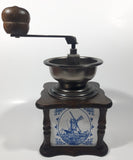 Rare Vintage Delft Blue Windmill Ceramic Tile Wood Coffee Grinder Mill