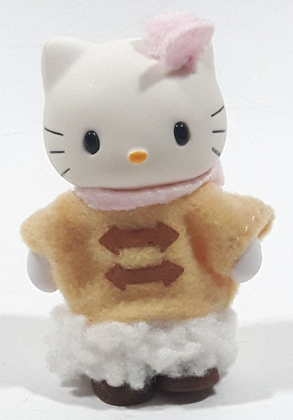 Rare 2003 Bandai Sanrio Hello Kitty At Home With Hello Kitty Felt Bow and Winter Coat 2 1/4" Tall Toy Figure