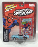 2004 Johnny Lightning Marvel The Amazing Spider-Man 1968 Chevrolet Camaro Blue Die Cast Toy Car Vehicle and Trading Card New in Package