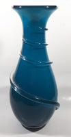 Czech Republic Beautiful Twisting Swirling Spiraling Clear Applied Glass Blue 12" Tall Art Glass Flower Vase
