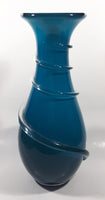 Czech Republic Beautiful Twisting Swirling Spiraling Clear Applied Glass Blue 12" Tall Art Glass Flower Vase