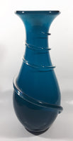 Czech Republic Beautiful Twisting Swirling Spiraling Clear Applied Glass Blue 12" Tall Art Glass Flower Vase