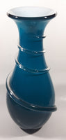 Czech Republic Beautiful Twisting Swirling Spiraling Clear Applied Glass Blue 12" Tall Art Glass Flower Vase