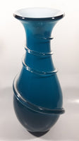 Czech Republic Beautiful Twisting Swirling Spiraling Clear Applied Glass Blue 12" Tall Art Glass Flower Vase
