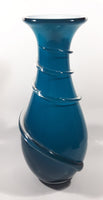 Czech Republic Beautiful Twisting Swirling Spiraling Clear Applied Glass Blue 12" Tall Art Glass Flower Vase