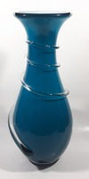 Czech Republic Beautiful Twisting Swirling Spiraling Clear Applied Glass Blue 12" Tall Art Glass Flower Vase