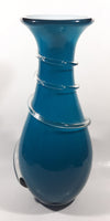 Czech Republic Beautiful Twisting Swirling Spiraling Clear Applied Glass Blue 12" Tall Art Glass Flower Vase