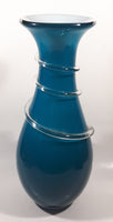 Czech Republic Beautiful Twisting Swirling Spiraling Clear Applied Glass Blue 12" Tall Art Glass Flower Vase