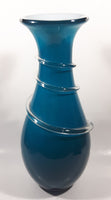 Czech Republic Beautiful Twisting Swirling Spiraling Clear Applied Glass Blue 12" Tall Art Glass Flower Vase