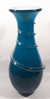Czech Republic Beautiful Twisting Swirling Spiraling Clear Applied Glass Blue 12" Tall Art Glass Flower Vase