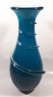 Czech Republic Beautiful Twisting Swirling Spiraling Clear Applied Glass Blue 12" Tall Art Glass Flower Vase
