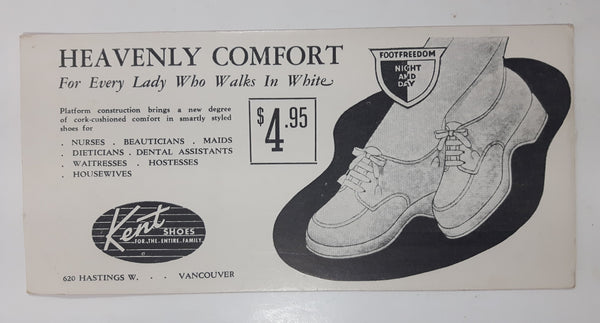Vintage Kent Shoes Vancouver Ink Blotter Paper Advertising Card