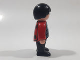 1990 Geobra Playmobil Boy with Black Hair in Red Shirt with Grey Vest and Black Pants 2 1/4" Tall Toy Figure