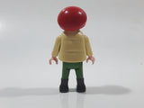 1992 Geobra Playmobil Boy with Black Hair Red Cap in Cream Vest and Green Top and Green Pants 2 1/8" Tall Toy Figure