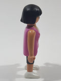 2010 Geobra Playmobil Woman with Black Hair Pink Tank Top and Dark Grey Capri Pants 3" Tall Toy Figure