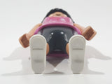 2010 Geobra Playmobil Woman with Black Hair Pink Tank Top and Dark Grey Capri Pants 3" Tall Toy Figure