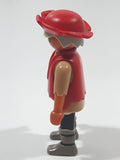 2002 Geobra Playmobil Grey Hair Pirate Red Hat Red Vest Brown Shirts Black Pants 3" Tall Toy Figure