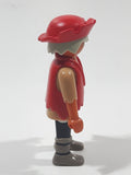 2002 Geobra Playmobil Grey Hair Pirate Red Hat Red Vest Brown Shirts Black Pants 3" Tall Toy Figure
