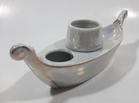 Vintage Beswick 1498 Iridescent Mother of Pearl Gold Trim Boat Shape Caviar Serving Dish