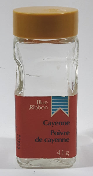 Vintage Brooke Bond Inc. Blue Ribbon Cayenne 41g 3 3/4" Tall Glass Spice Jar Bottle with Paper Label London Canada