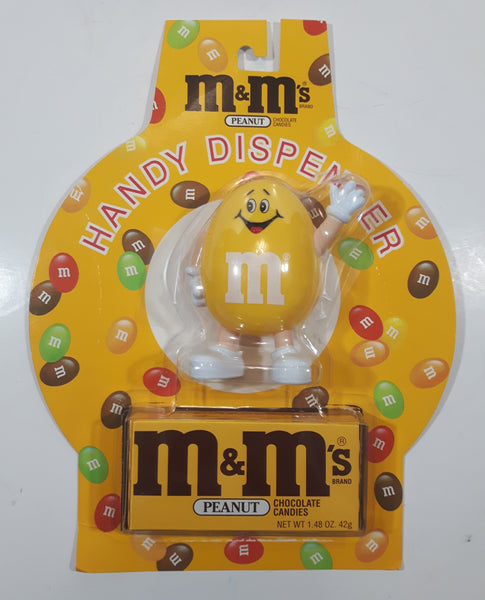 1991 Mars Inc. M & M's Brand Chocolate Candies Peanut 3 1/2" Tall Yellow Character Toy Handy Dispenser Figure New in Package