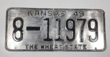 1949 Kansas The Wheat State Silver with Black Letters Metal Vehicle License Plate Tag 8 11979