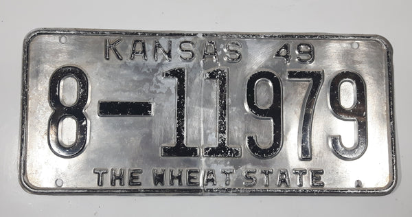 1949 Kansas The Wheat State Silver with Black Letters Metal Vehicle License Plate Tag 8 11979