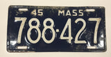 1945 Massachusetts Dark Blue with White Letters Metal Vehicle License Plate Tag 788 427