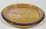 Vintage Indiana Orange Amber Iridescent Rainbow Gold Independence Hall Philadelphia 8" Diameter Carnival Glass Plate