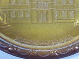 Vintage Indiana Orange Amber Iridescent Rainbow Gold Independence Hall Philadelphia 8" Diameter Carnival Glass Plate