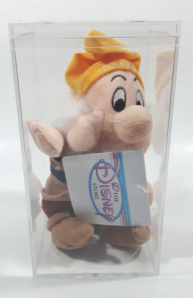 The Disney Store Snow White and The Seven Dwarfs Sneezy 7 1/2" Tall Toy Stuffed Mini Bean Bag Plush Character in Display Case New with Tags