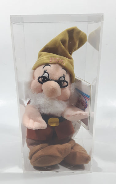 The Disney Store Snow White and The Seven Dwarfs Doc 7 1/2" Tall Toy Stuffed Mini Bean Bag Plush Character in Display Case New with Tags