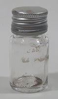 Vintage T-22 2 1/2" Tall Clear Glass Medicine Bottle with Metal Lid