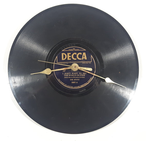 Vintage Decca Records Ink Spots I Don't Want To Set The World On Fire 9 3/4" Vinyl Record Album Clock 3987-A