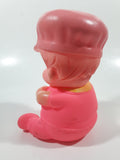 Vintage 1968 Iwai Hot Pink Sitting Baby Doll 6" Tall Rubber Toy Figure Made in Hong Kong