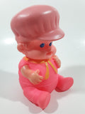 Vintage 1968 Iwai Hot Pink Sitting Baby Doll 6" Tall Rubber Toy Figure Made in Hong Kong