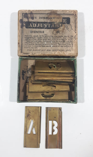Antique Reese's Interlocking Adjustable Stencils Brass Metal in Box