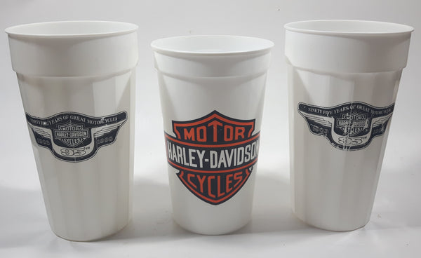 Packer Plastics Harley Davidson Motor Cycles 1903 1998 95th Anniversary 6 1/4" Tall Plastic Cups Lot of 3