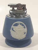 Vintage Wedgewood Jasperware Blue With White Cameo of Tall Sailing Ship 3 1/4" Tall Gas Table Lighter