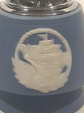 Vintage Wedgewood Jasperware Blue With White Cameo of Tall Sailing Ship 3 1/4" Tall Gas Table Lighter