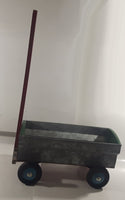 Vintage Galvanized Metal Red and Green Painted Wood Hand Made Toy Wagon