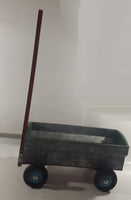 Vintage Galvanized Metal Red and Green Painted Wood Hand Made Toy Wagon