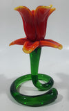 Green Spiral Stem Orange Red Yellow Flower Shaped 5 1/2" Tall Art Glass Candle Stick Holder