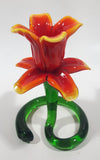 Green Spiral Stem Orange Red Yellow Flower Shaped 5 1/2" Tall Art Glass Candle Stick Holder