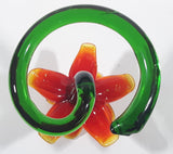 Green Spiral Stem Orange Red Yellow Flower Shaped 5 1/2" Tall Art Glass Candle Stick Holder