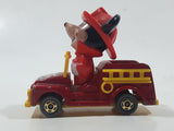 Vintage Tomy Walt Disney Production No. PD-2 Mickey Mouse Fireman Red and Yellow Plastic and Die Cast Metal Toy Car Fire Truck Firefighting Vehicle