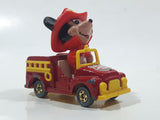 Vintage Tomy Walt Disney Production No. PD-2 Mickey Mouse Fireman Red and Yellow Plastic and Die Cast Metal Toy Car Fire Truck Firefighting Vehicle